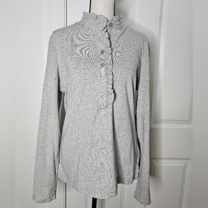 Women's Gray Ruffle-Trim Button Front Top